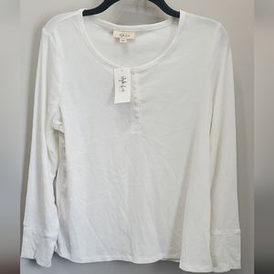 STYLE& CO RIBBED WHITE LONG SLEEVE TOP